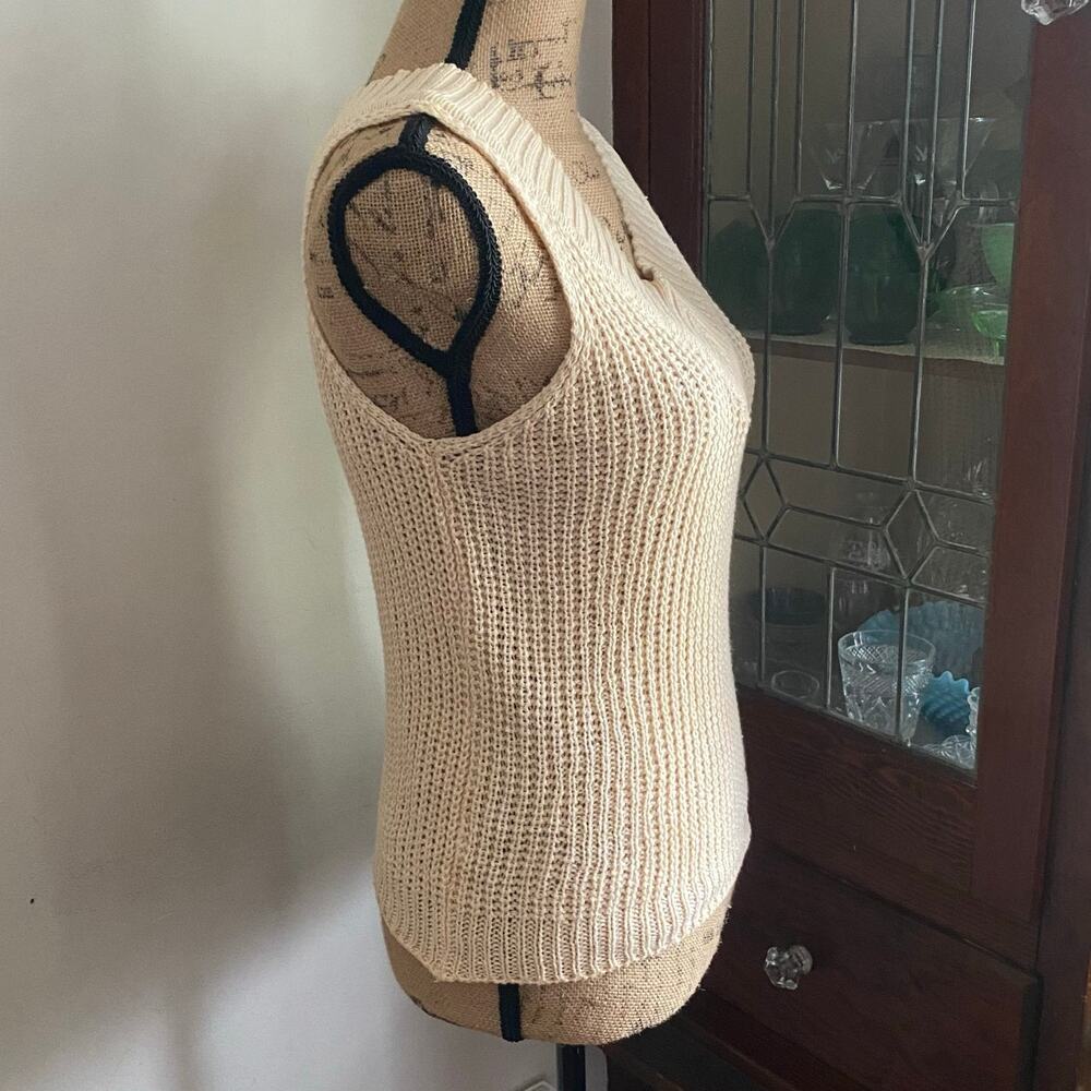 Vintage 80s Currants Jeri Jo Knit Sweater Vest Cream V-Neck Open Stitch Top XS - Picture 5 of 17